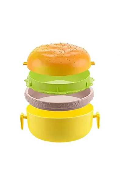 Hamburger Şeklinde Beslenme Kutusu Yemek Kuruyemiş Saklama Kabı Okul Menü Çocuk Çantası Sefer Tası - 7