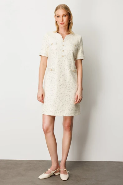 Boncuk İşlemeli Tüvit Elbise Ekol - 4