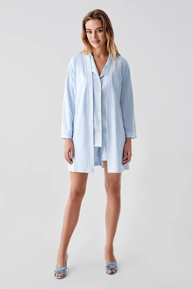 324 Kadın 4'Lü Sabahlıklı Şorlu Pijama Takımı ürün görseli