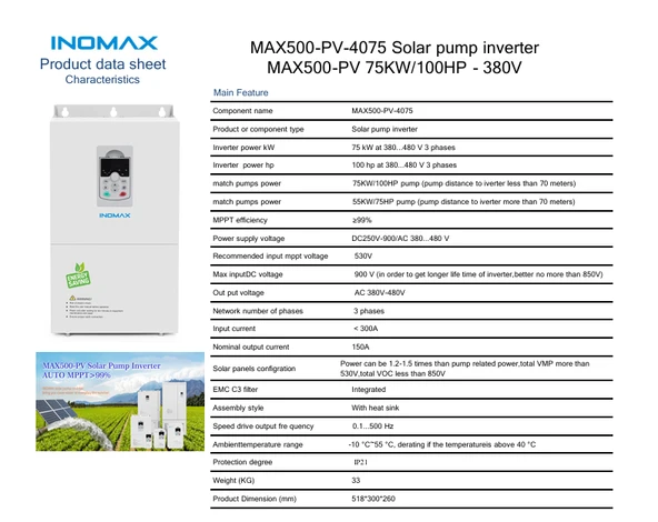 İnomax 75 kW 100 HP Trifaze Solar Pompa Sürücü İnverteri - Resim 2