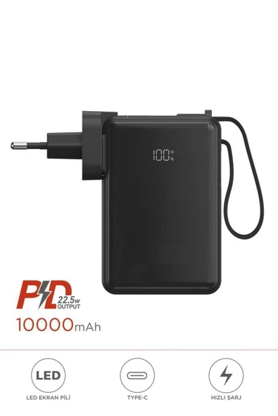1017 10000 mAh Type-C Taşınabilir 22,5 W Hızlı Şarj Dijital Göstergeli Powerbank
