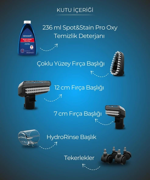 Bissell SpotClean HydroSteam Pro Buharlı Farklı Yüzeylerde Kullanıma Uygun Halı Koltuk Yıkama ve Leke Çıkarma Makinesi - Resim 3