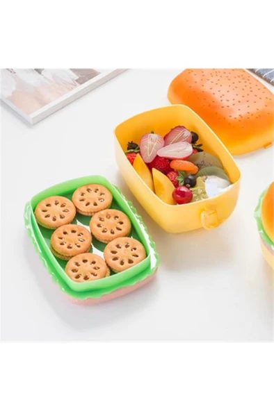 Dikdörtgen Hamburger Beslenme Kutusu Yemek Kuruyemiş Salata Saklama Kabı Okul Menü Çocuk Çantası - 3