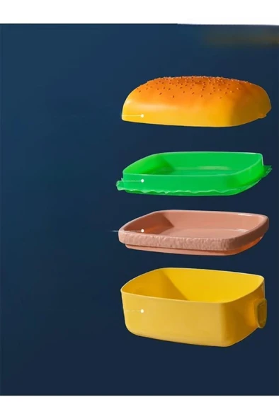 Dikdörtgen Hamburger Beslenme Kutusu Yemek Kuruyemiş Salata Saklama Kabı Okul Menü Çocuk Çantası - 4