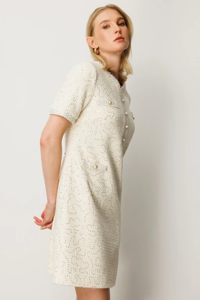 Boncuk İşlemeli Tüvit Elbise Ekol - 5