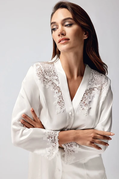 9950-PT Saten Dantel Detaylı Pijama Takımı - Resim 2