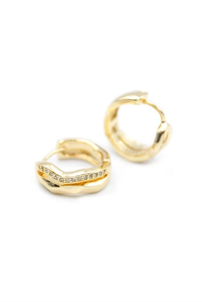 Taşlı Halka Küpe - Altın ürün görseli 1