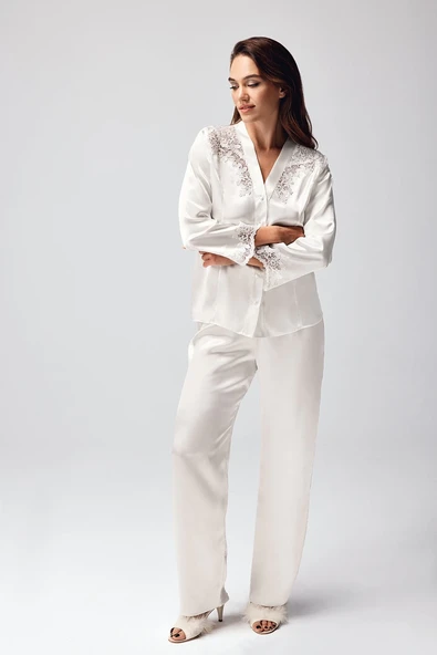 9950-PT Saten Dantel Detaylı Pijama Takımı ürün görseli