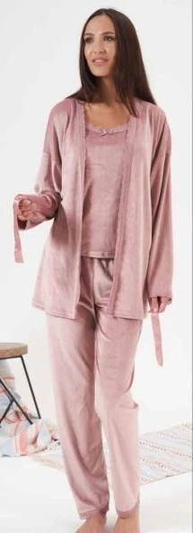 24397 Bayan Kadife 3'lü Pijama Takım ürün görseli