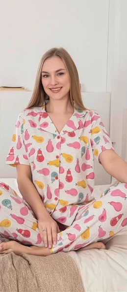 6274 Kadın Armut Desenli Patlı Pijama Takımı - Resim 2