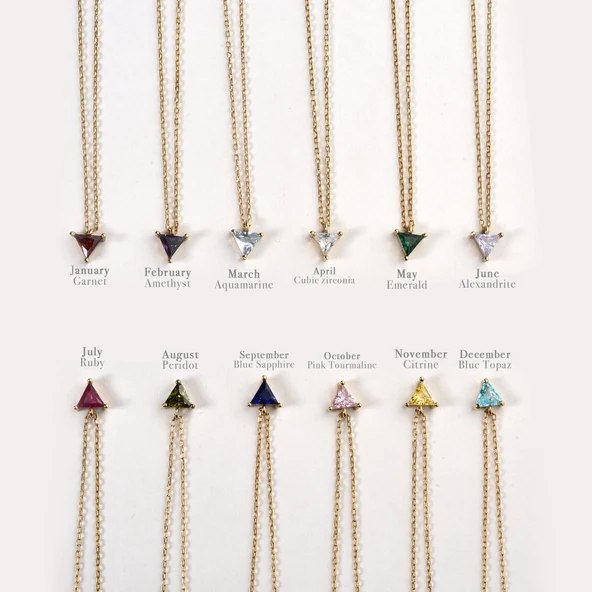 925 Ayar Gümüş Altın Kaplama Üçgen Tek Taş 6,50 mm Kolye - CNS00655 - Resim 6