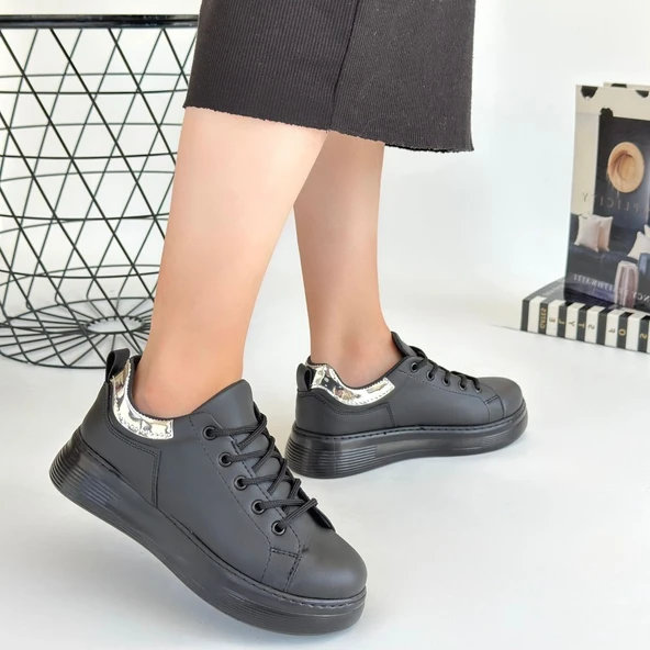 Sofio Siyah Cilt Bağcıklı Spor Ayakkabı - Resim 4