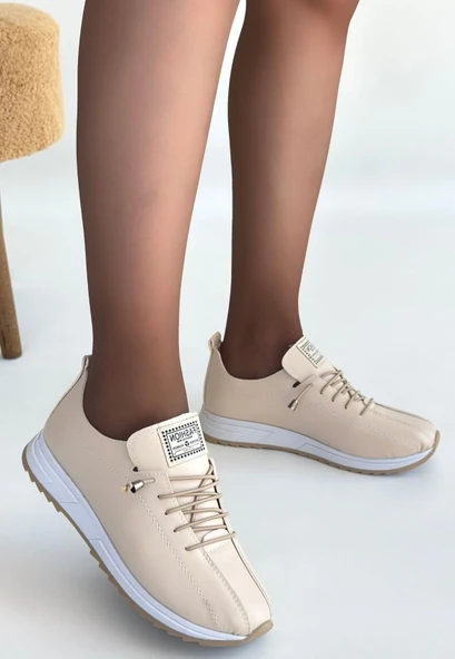 Monya Bej Cilt Bağcıklı Spor Ayakkabı - Resim 3