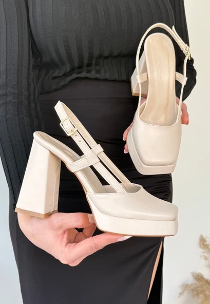 Mety Bej Cilt Topuklu Ayakkabı - Resim 4