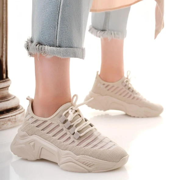 Ante Bej Triko Bağcıklı Spor Ayakkabı - Resim 4