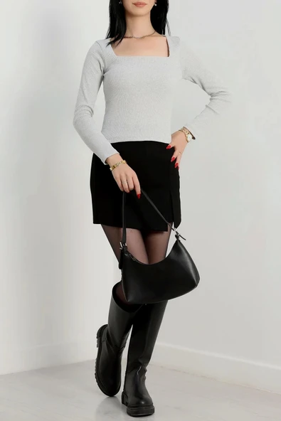 Çerçeve yaka kaşkorse bluz gri - 2