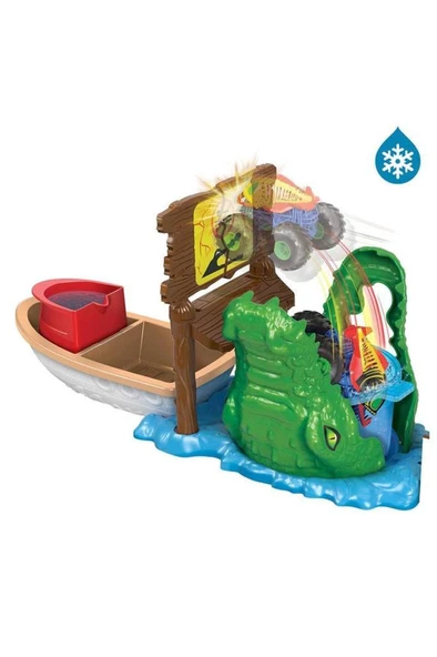 HOT WHEELS Monster Trucks Renk Değiştiren Araçlar Timsahtan Kaçış Seti HGV14 - Resim 2