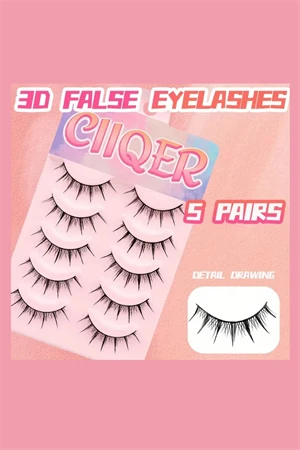 5 Çift İnce Siyah Sahte Kirpik – Doğal, Tek Parça, Kolay Uygulama ürün görseli 1