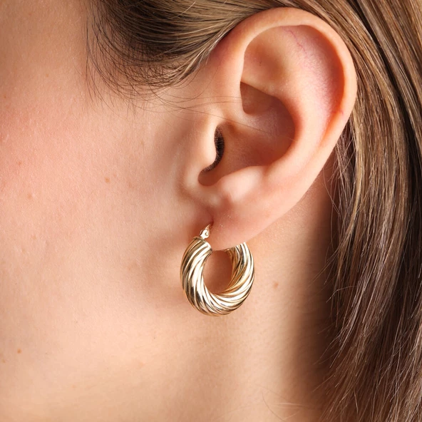 14 Ayar Altın Halka Küpe 2cm ürün görseli 1