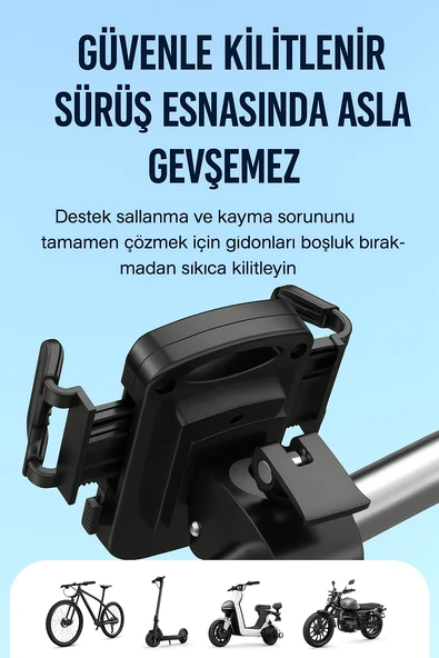 C109 360 Ayarlanabilir Bisiklet  Motosiklet Telefon Tutucu  Tek Elle Kullanım Gidon Bağlantılı - 3