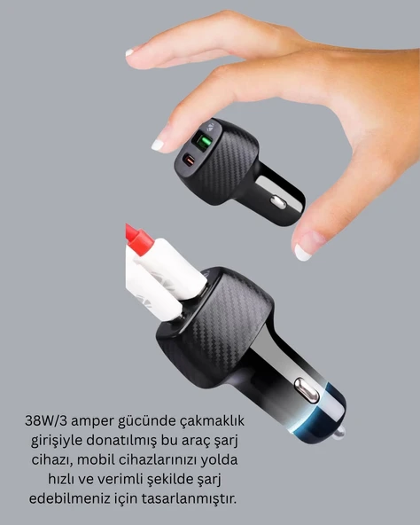 3A Güç Kapasiteli USB & Type-C Çakmaklık Şarj Adaptörü - Resim 2