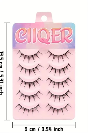 5 Çift İnce Siyah Sahte Kirpik – Doğal, Tek Parça, Kolay Uygulama - Resim 5