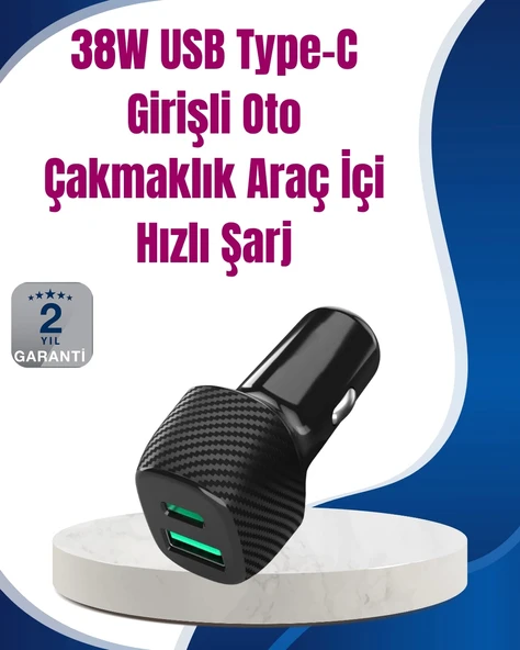 Power Delivery Destekli 38W Araç Tipi Hızlı Şarj Cihazı ürün görseli 1