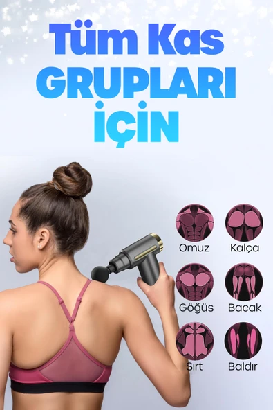 6 MOD Masaj Tabancası Sporcu Masaj Aleti 4 Başlıklı Şarjlı Titreşimli Sporcu Masaj Aleti Gri 2028 - Resim 7