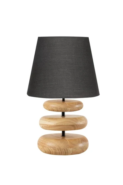 Afro Masif Ahşap Ayaklı Siyah Kumaş Şapkalı Dekoratif Abajur - Resim 4