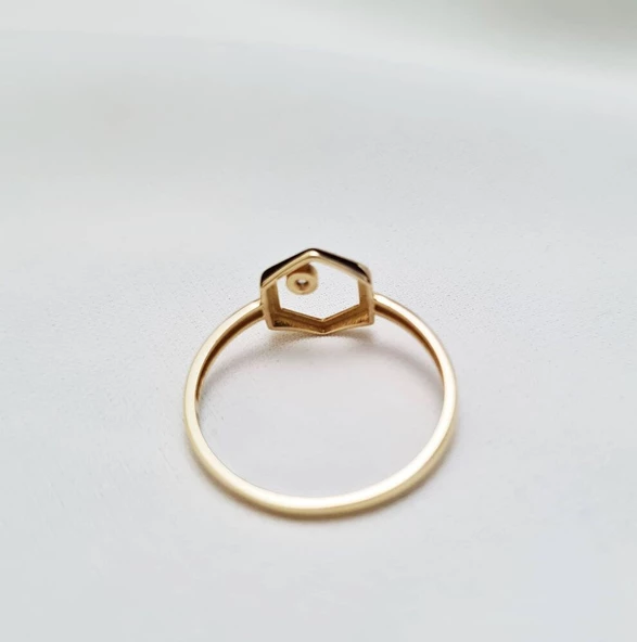 Hexagon Altın Yüzük 14K Modern - Resim 4