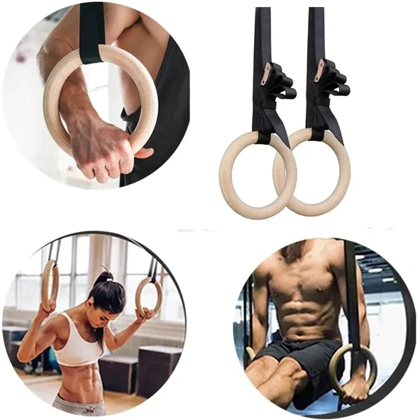 Crossfit ve Jimnastik Ahşap Halkası Dayanıklı Spor ve Antrenman Halkası