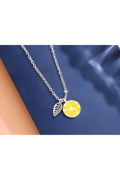 Limon Figürlü 925 Ayar Gümüş Kadın Kolye Sevgiliye Hediye Trend - 3