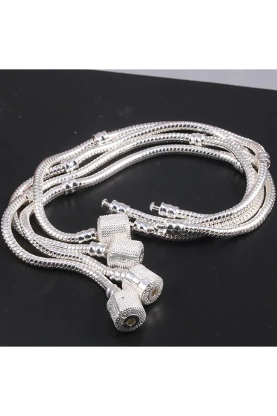 925 Ayar Gümüş Taş Desenli Silindir Kilit Kadın Gümüş Bileklik - Resim 4