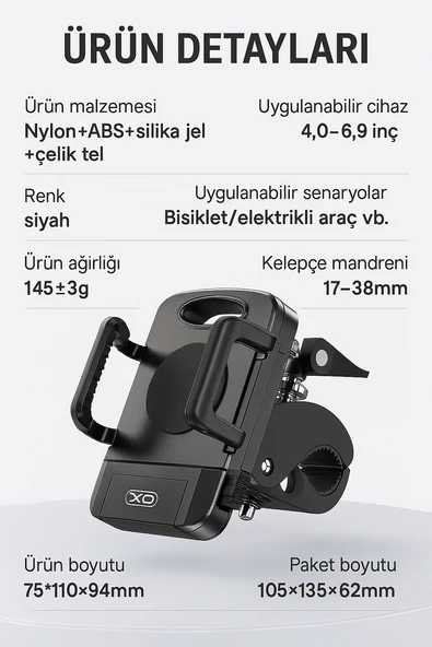 C109 360 Ayarlanabilir Bisiklet  Motosiklet Telefon Tutucu  Tek Elle Kullanım Gidon Bağlantılı - 2