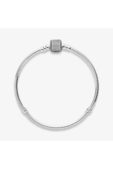 925 Ayar Gümüş Taş Desenli Silindir Kilit Kadın Gümüş Bileklik - Resim 2