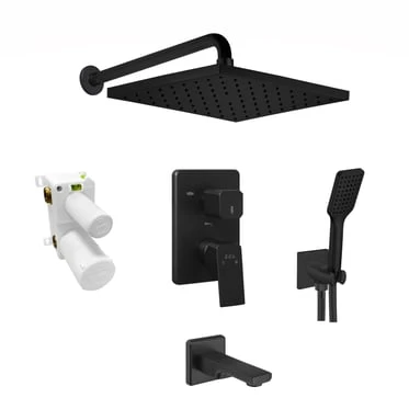 ECA Tiera 3 Yollu Ankastre Banyo Bataryası, Kare Tepe ve El Duşu, Çıkış Ucu Seti, Mat Siyah, 1029970C1