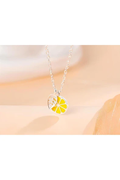 Limon Figürlü 925 Ayar Gümüş Kadın Kolye Sevgiliye Hediye Trend - 6