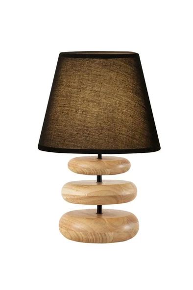 Afro Masif Ahşap Ayaklı Siyah Kumaş Şapkalı Dekoratif Abajur - Resim 2