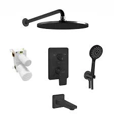 ECA Dalia 3 Yollu Ankastre Banyo Bataryası, Yuvarlak Tepe ve El Duşu, Çıkış Ucu Seti, Mat Siyah, 102199771C1