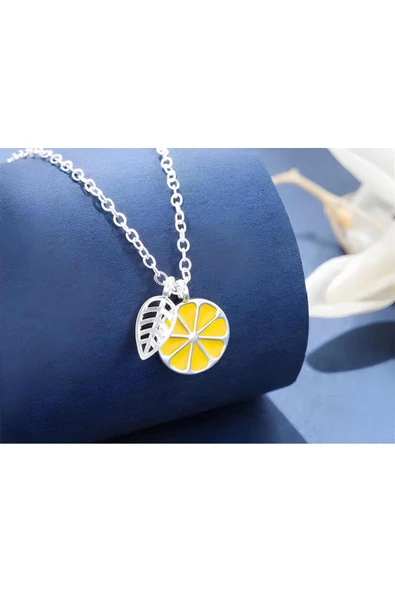 Limon Figürlü 925 Ayar Gümüş Kadın Kolye Sevgiliye Hediye Trend - 4