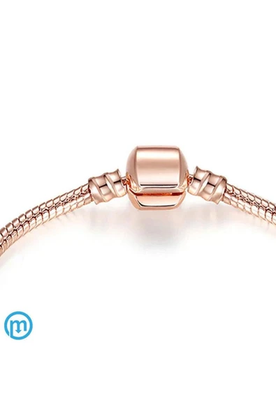 925 Ayar Cham Uyumlu Yılan Zincir Gümüş Üzeri Altın Kaplama Kadın Bileklik-rose Gold - Resim 2