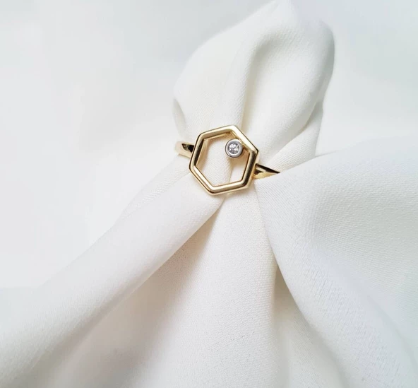 Hexagon Altın Yüzük 14K Modern ürün görseli 1