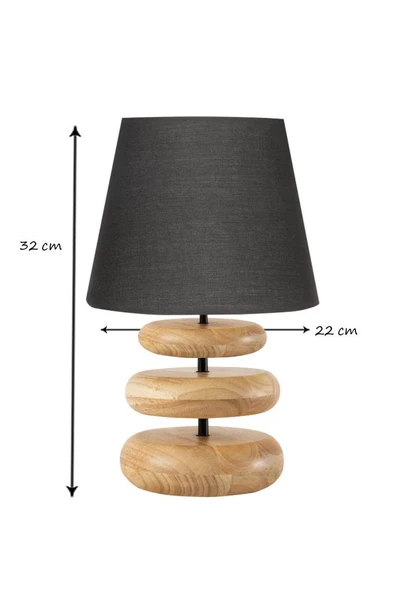 Afro Masif Ahşap Ayaklı Siyah Kumaş Şapkalı Dekoratif Abajur - Resim 3