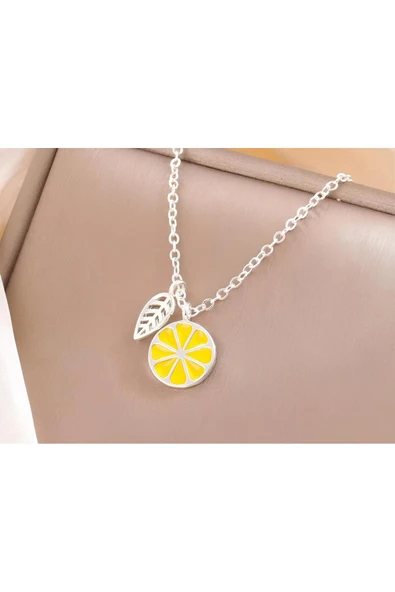 Limon Figürlü 925 Ayar Gümüş Kadın Kolye Sevgiliye Hediye Trend - 7