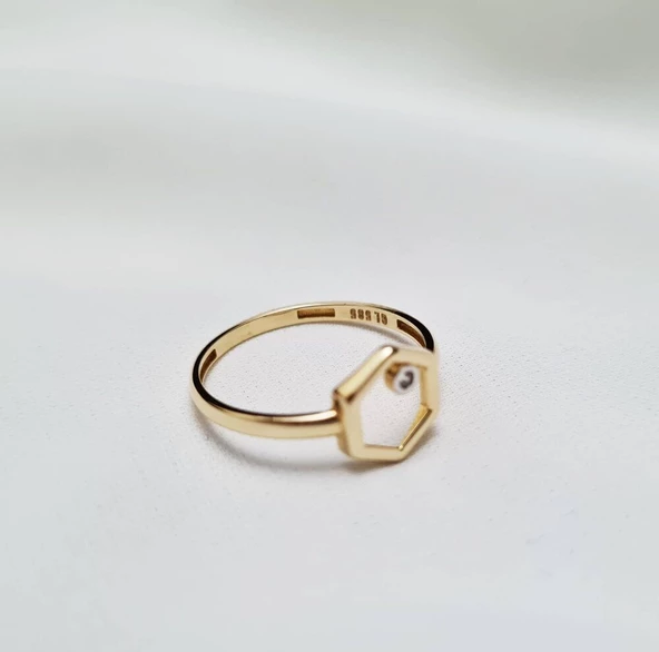 Hexagon Altın Yüzük 14K Modern - Resim 2
