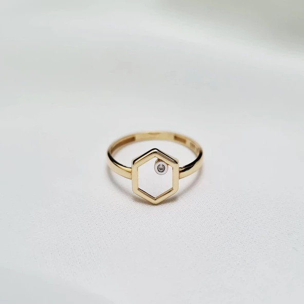 Hexagon Altın Yüzük 14K Modern - Resim 3