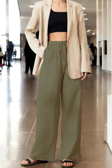 Beli Bağcıklı Şık Keten Pantolon