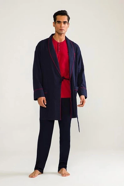 D's Damat 03000 5'li Robdöşambr Erkek Damat Pijama Seti - Resim 4