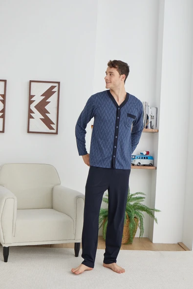 Kocabey 9252 Erkek  V Yaka Boydan Düğmeli Pijama Takımı - Resim 2