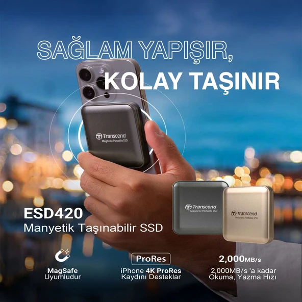 Transcend TS1TESD420G 1TB, USB,Type C, 20Gbps, 2000MB/s Magsafe Taşınabilir Harici SSD - Gold - 2